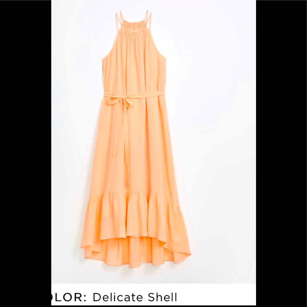 LOFT Flounce Halter Midi Dress w/Tie waist belt